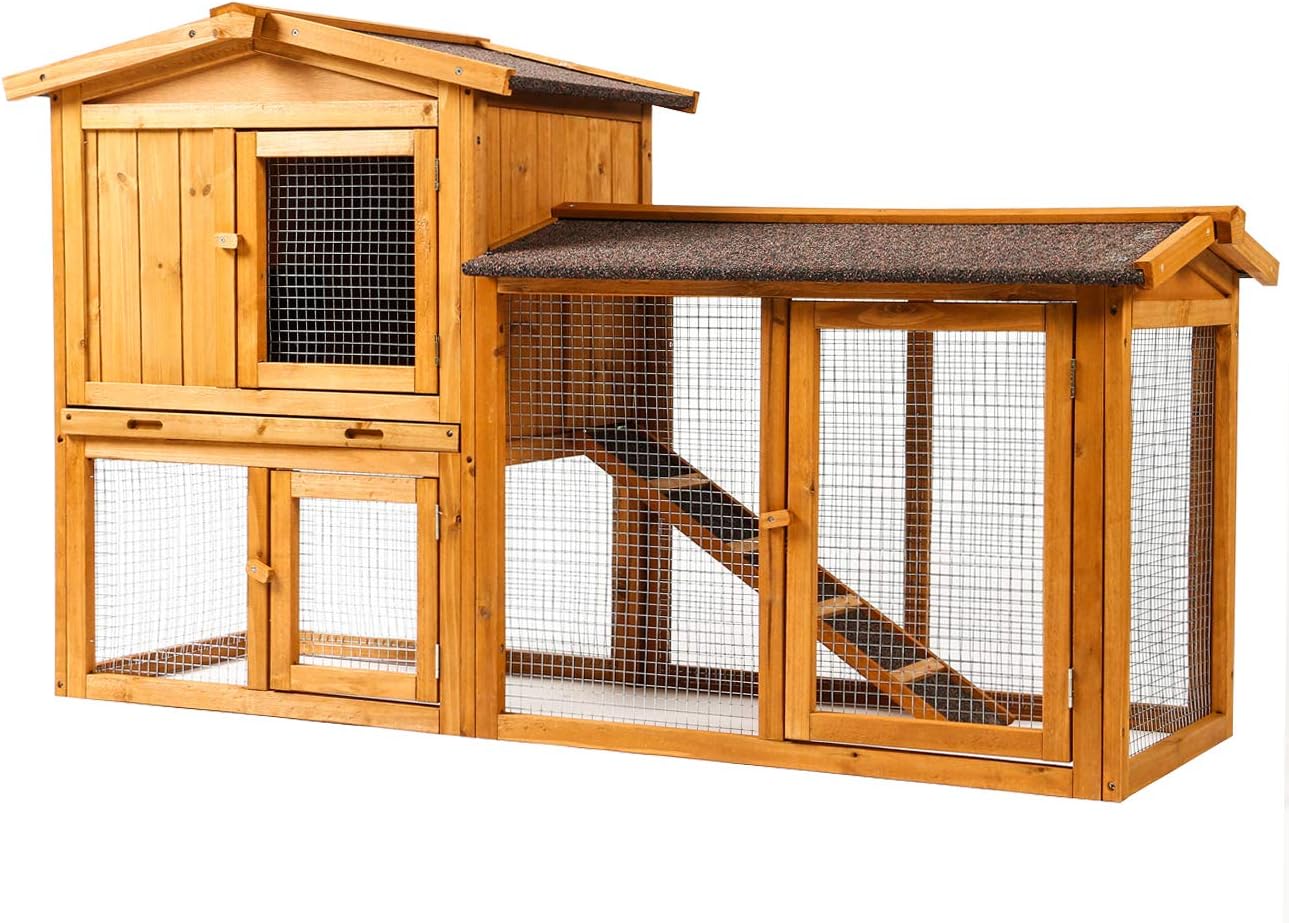 Sunnyglade Chicken Coop Large Wooden Outdoor Bunny Rabbit Hutch Hen Cage with Ventilation Door, Removable Tray & Ramp Garden Backyard…