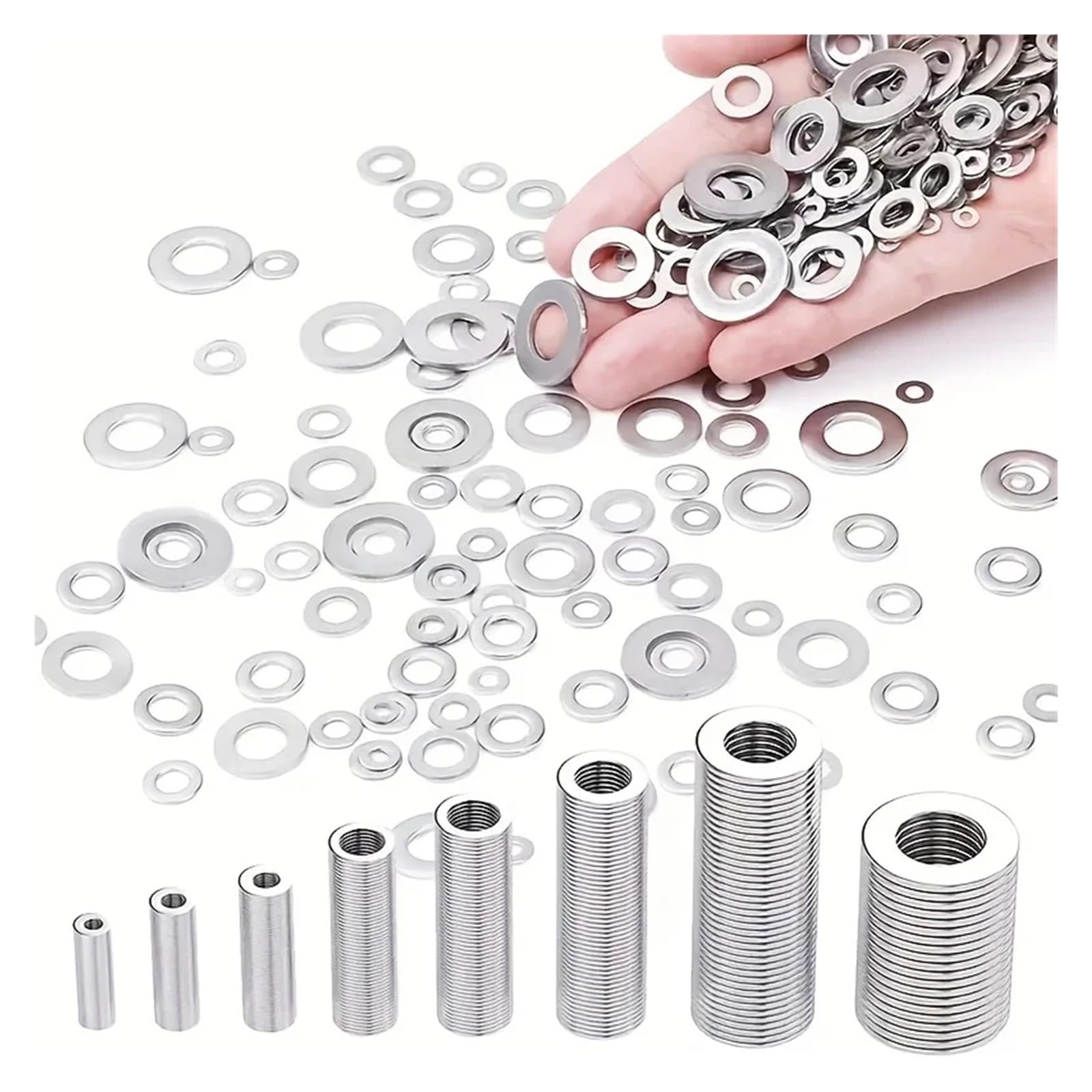 Assortiment de rondelles plates Assortiment de 80 à 580 pièces en acier inoxydable, Kit rondelles plates avec boîte rangement, plusieurs tailles (M2-M10) for vis et boulons(580Pcs)
