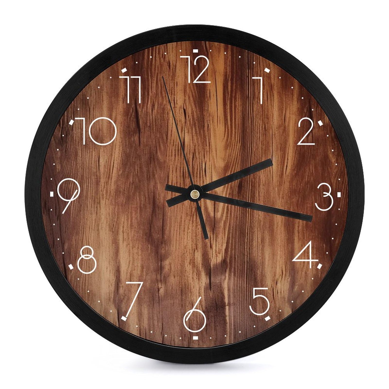 Horloge murale pour salon et bureau ronde de 25 cm en bois marron pour décorer votre intérieur