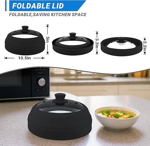Miniatura 3 de Cubierta de vidrio para salpicaduras de microondas, cubierta de microondas de 10.5 pulgadas para vidrio de alimentos, sin BPA, tapa protectora de