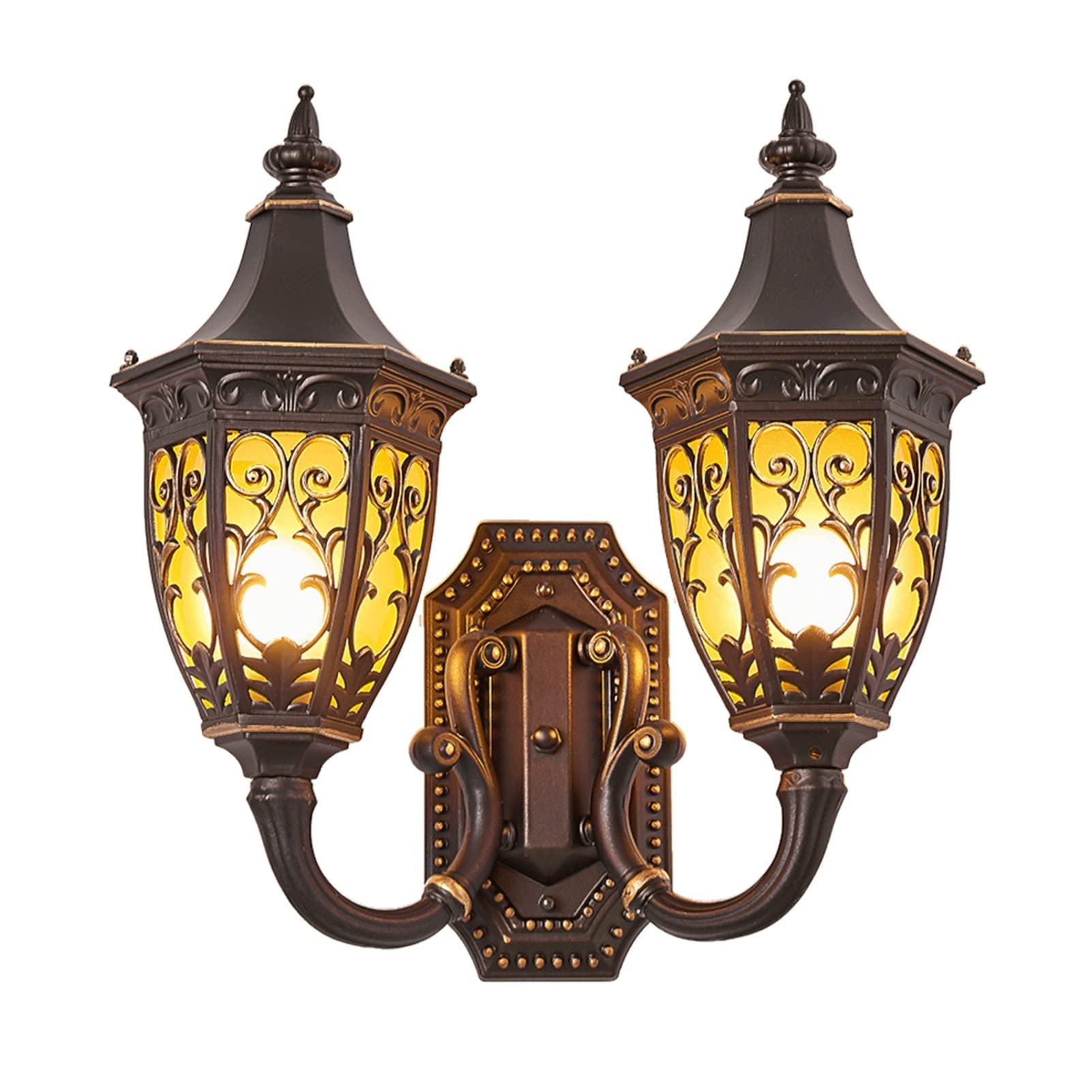 ZXTIIEUF European Outdoor Waterproof Wall Light Yellow Glass Die-cast Aluminum Lamp E27 Fashion Creative Sconce for Doorway Exterior Villa Garden Courtyard Balcony