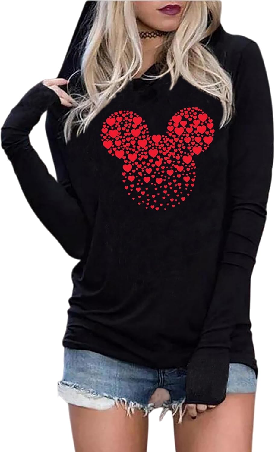 Susongeth Valentines Hoodie for Women Funny Valentine Love Heart Graphic T-Shirt Long Sleeve Hoodies Pullover Tops