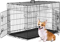 FDW Dog Crate Dog Cage Pet Crate for Large Dogs Folding Metal Pet Cage Double Door W/Divider Panel Indoor Outdoor Dog Kennel Leak-Proof Plastic Tray Wire Animal Cage (Black, 36 Inch)