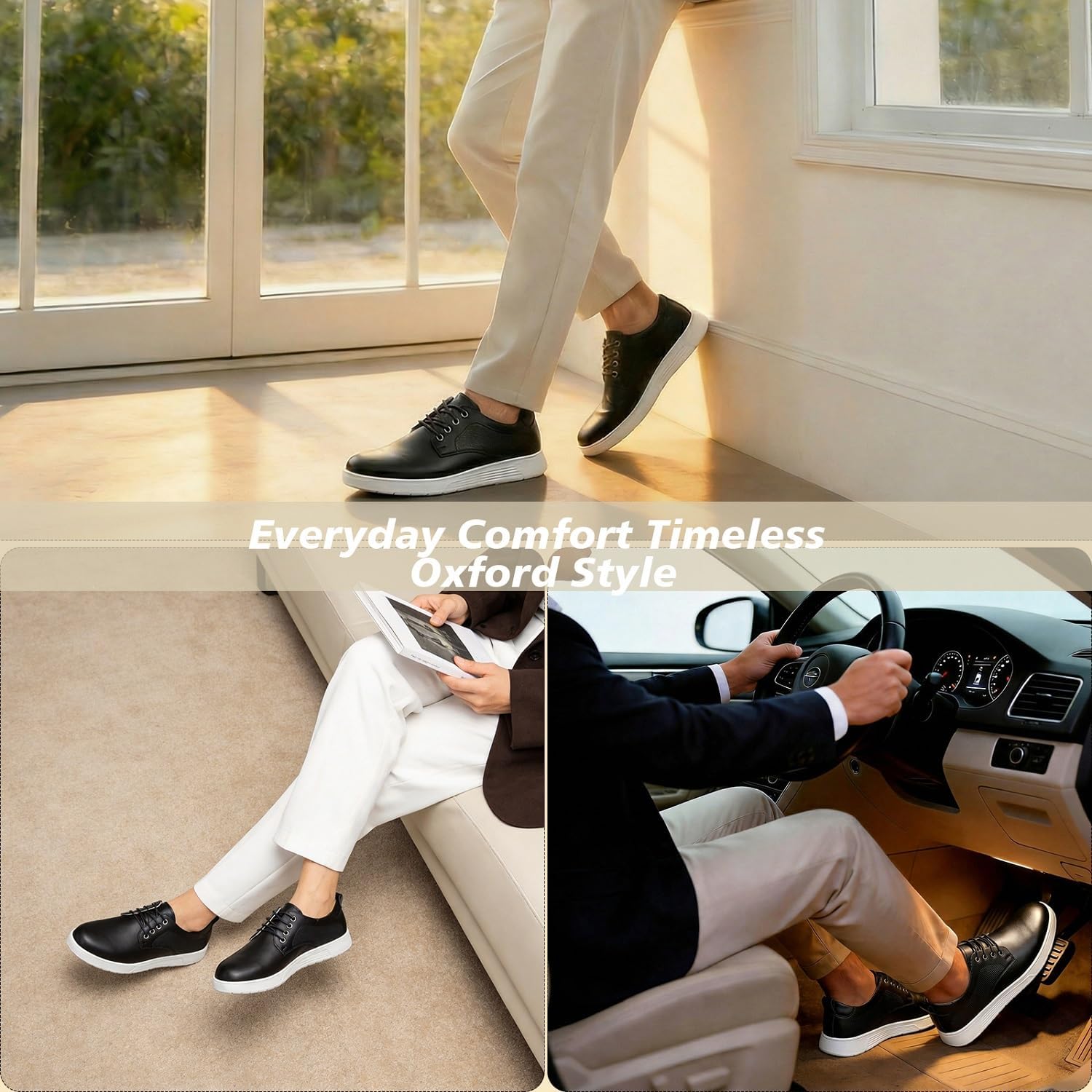 Men's Casual Dress Sneakers Classic Business Formal Comfortable Dress Shoes Leather Fashion Derby Work Oxfords Office Lace Up Non Slip Lightweight Walking Daily Driving Travel Footwear