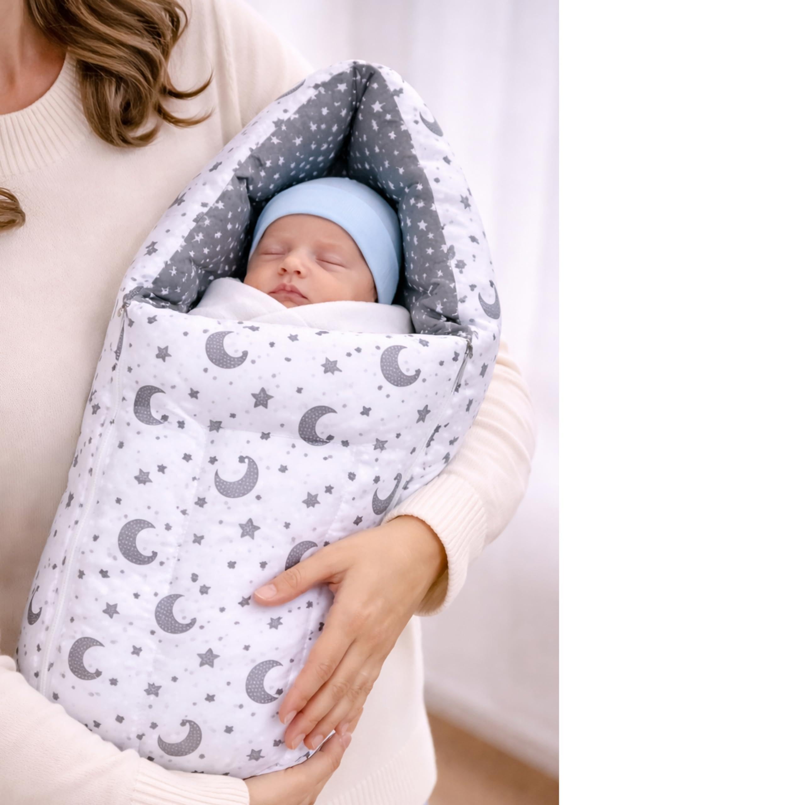 Infantbond Cotton Baby 3 In 1 Carry Bag Cum Sleeping Bag Cum Mattress(0-8 Months, Grey Moon & Star Lightweight.-image-24