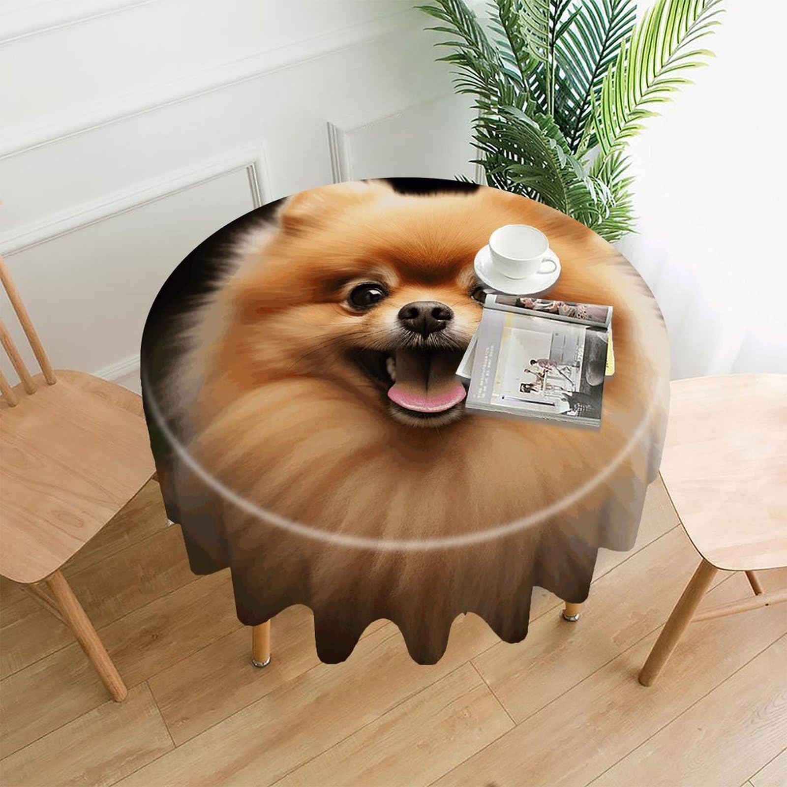 Pomeranian Tablecloth Exquisite Wrinkle-Free Straight-Edge Round Table Cloth Anti-Fading Premium Polyester Tablecloth Waterproof Folding Table Cloths for Tables Decor