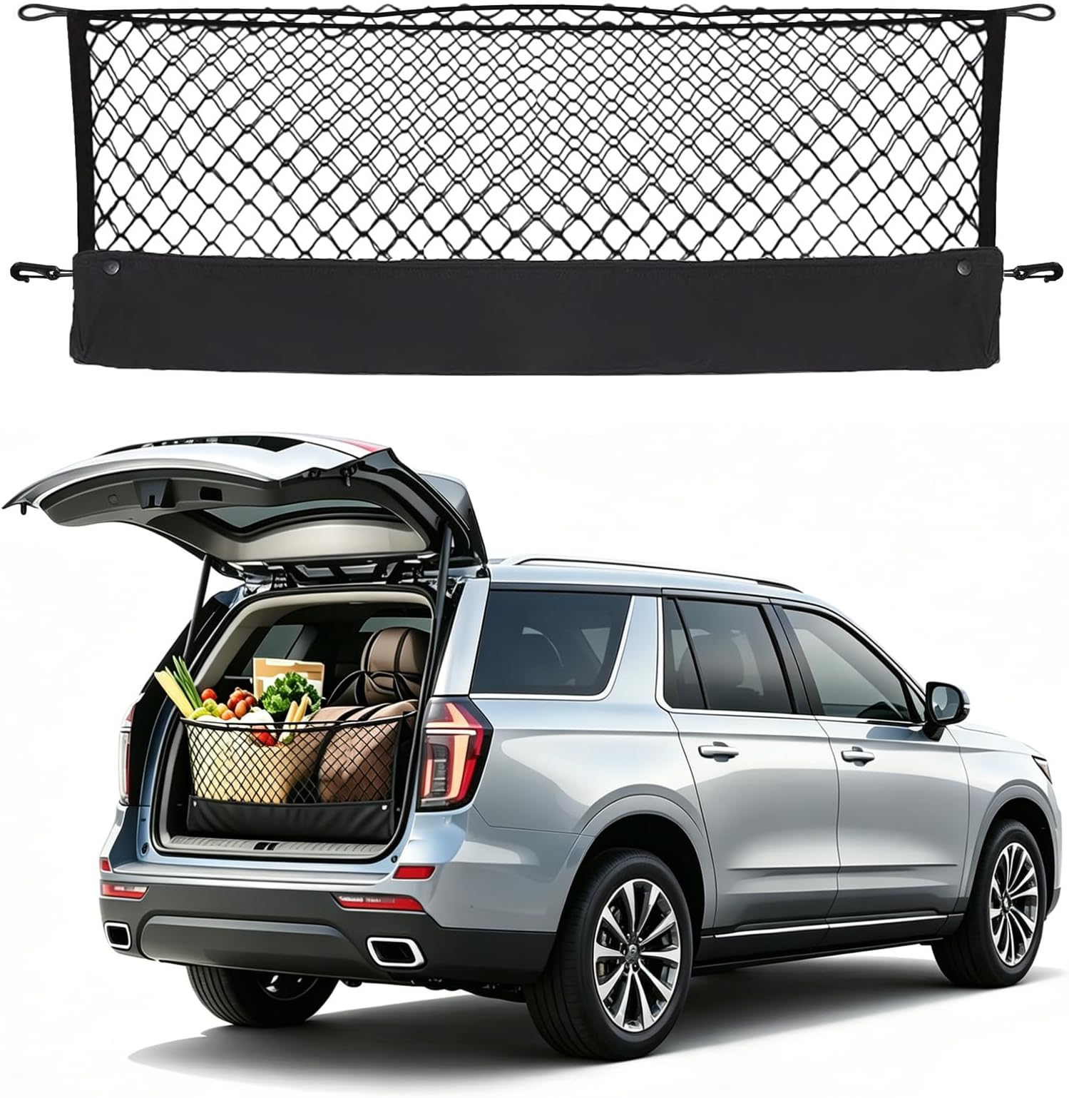 Envelope Style Cargo Net Compatible with Chevrolet Chevy Tahoe, GMC Yukon New 2025 2024 2023 2022 2021 2020 2019 2018 2017 2016 2015 Upgraded SUV Trunk Premier Car Rear Tailgate Netting