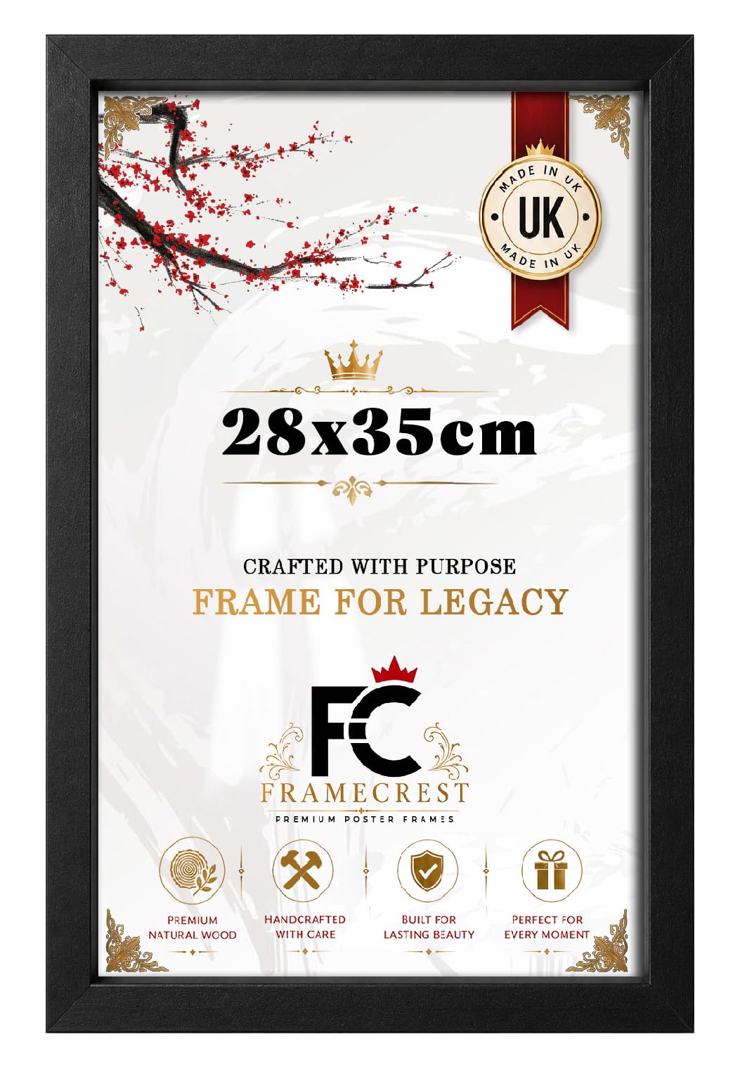 FRAMECREST Luxurious 28x35cm Flat Picture Frame | Engineered Wood Frame | Crystal Clear Perspex | Rectangle Frame with Elegant Classic Design - Home Décor Perfect for Gifting-[Matt Black]