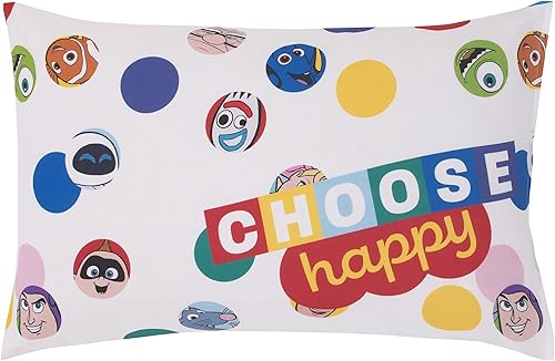 Miniatura 6 de Disney Choose Happy Pixar Friends - Juego de cama multicolor de 4 piezas para niños pequeños, edredón, sábana bajera ajustable, sábana encimera y