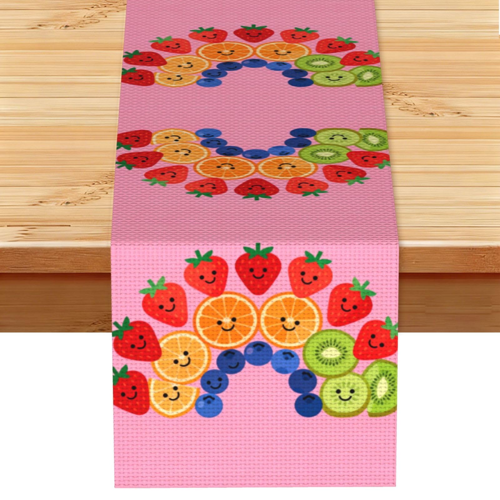Fruit Platter Linen Look Table Runner 13x72-Wrinkle Resistant Farmhouse Style for Dining Table Decor