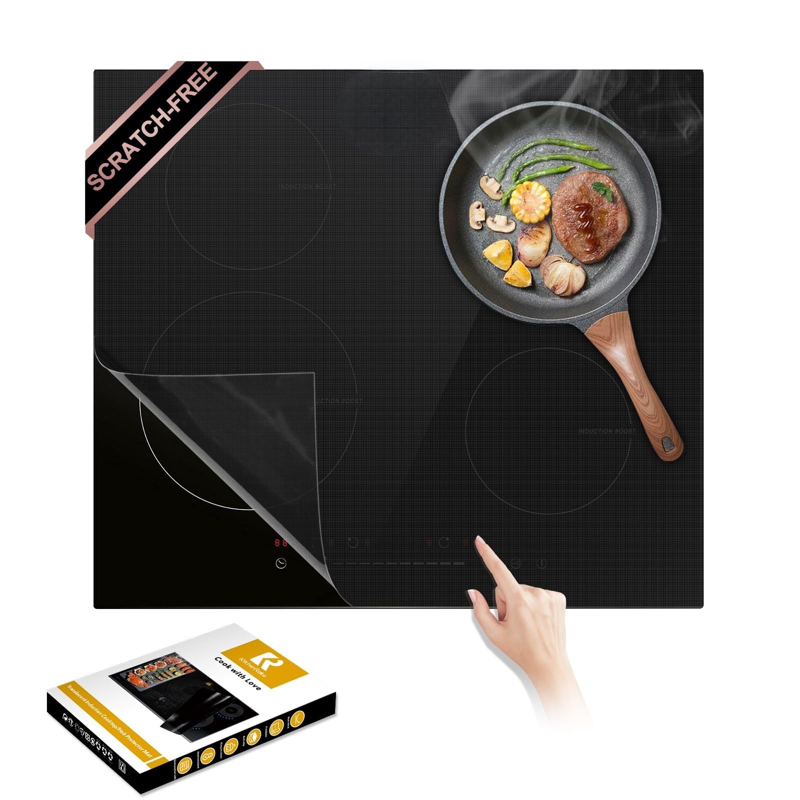 KitchenRaku Alfombrilla de inducción translúcida, 90 x 54 cm, alfombrilla protectora de inducción, cubierta de cocina de inducción, cubierta para placas de cocina