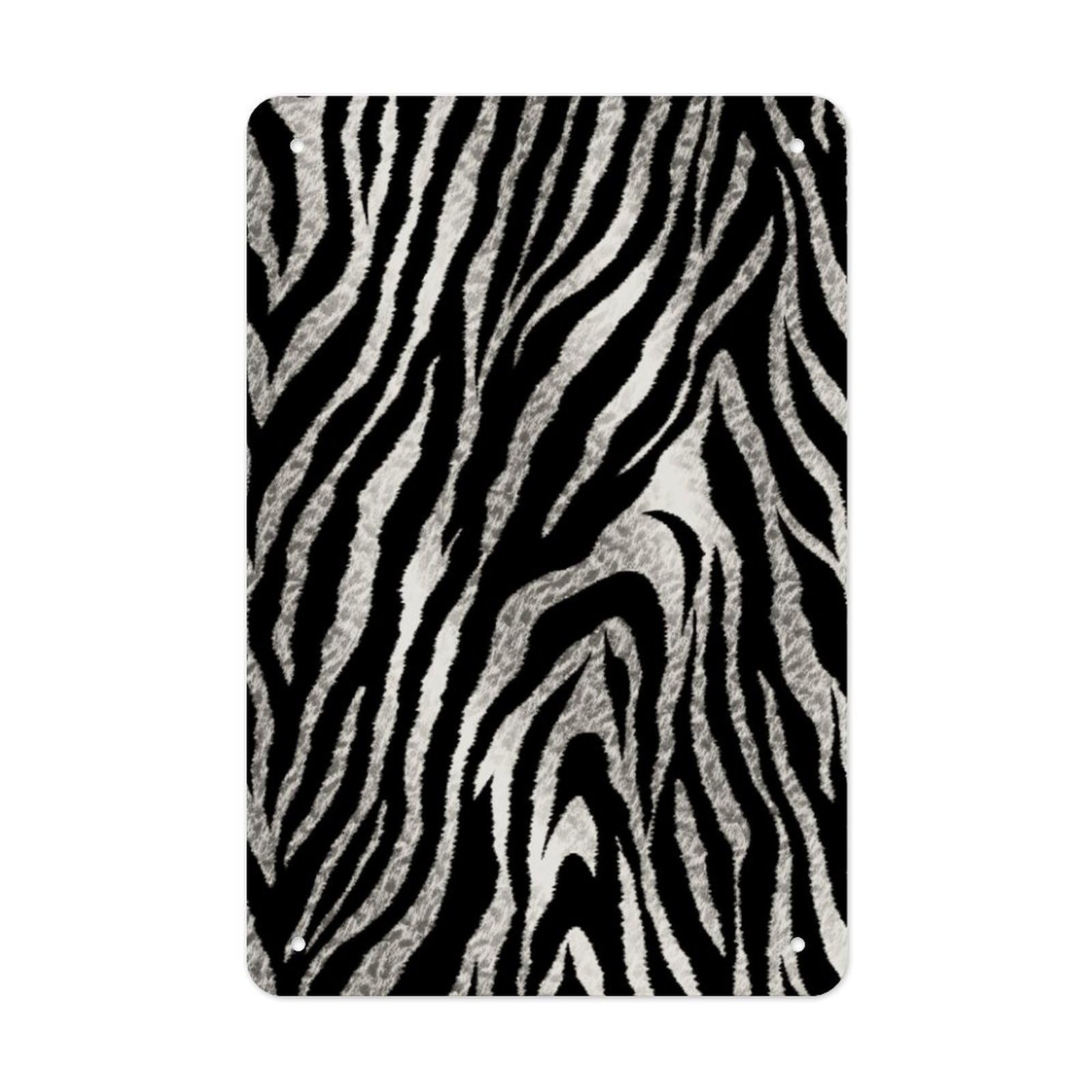 Black And White Zebra Print Metal Tin Sign Funny Vintage Metal Signs Metal Art Poster Man Cave Decor Retro Tin Sign for Home Office Kitchen Bar Cafe Garden Wall Decor 11.8 X 7.9 Inch