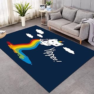 TKMY Tapis rectangulaire, Motif de Licorne Peut être Machine à Laver Le Couvercle, adapté à la Chambre à Coucher, Salon, buanderie(c,91 × 152cm)