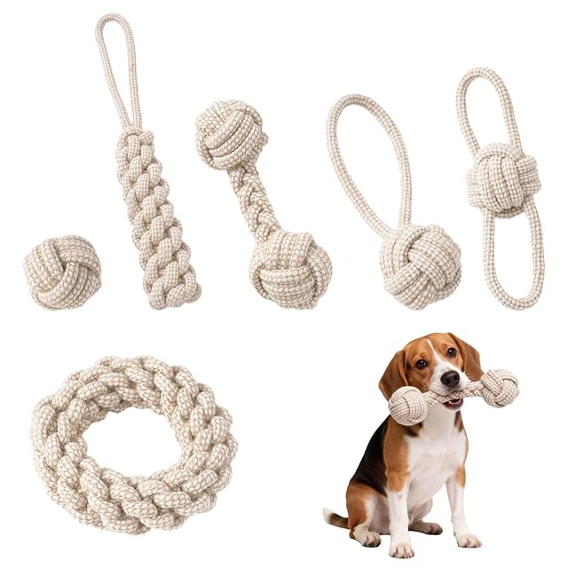 6 piezas Juguete para morder para perro,Juguete de cuerda para perros,Juguete interactivo de algodón…