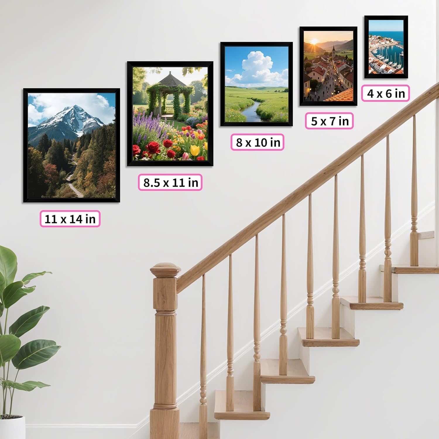 11x14 Picture Frame Set of 8, Black Photo Frames for Gallery Wall Mounting, Display Pictures 8x10 with Mat or 11x14 Without Mat, Poster Frames with Plexiglass for Home Office Decor
