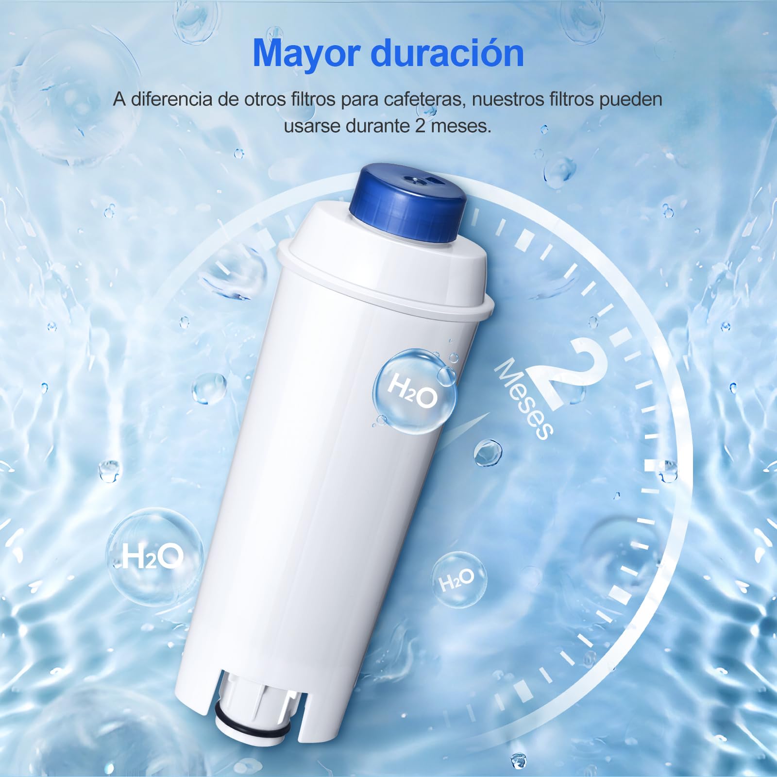 Filtro de Agua, Reemplazo para Filtro DLSC002, Compatible con Cafeteras De'Longhi Dinamica, Magnifica S, Eletta Explorer, ETAM Autentica EPAM y Serie ECAM (paquete de 6)
