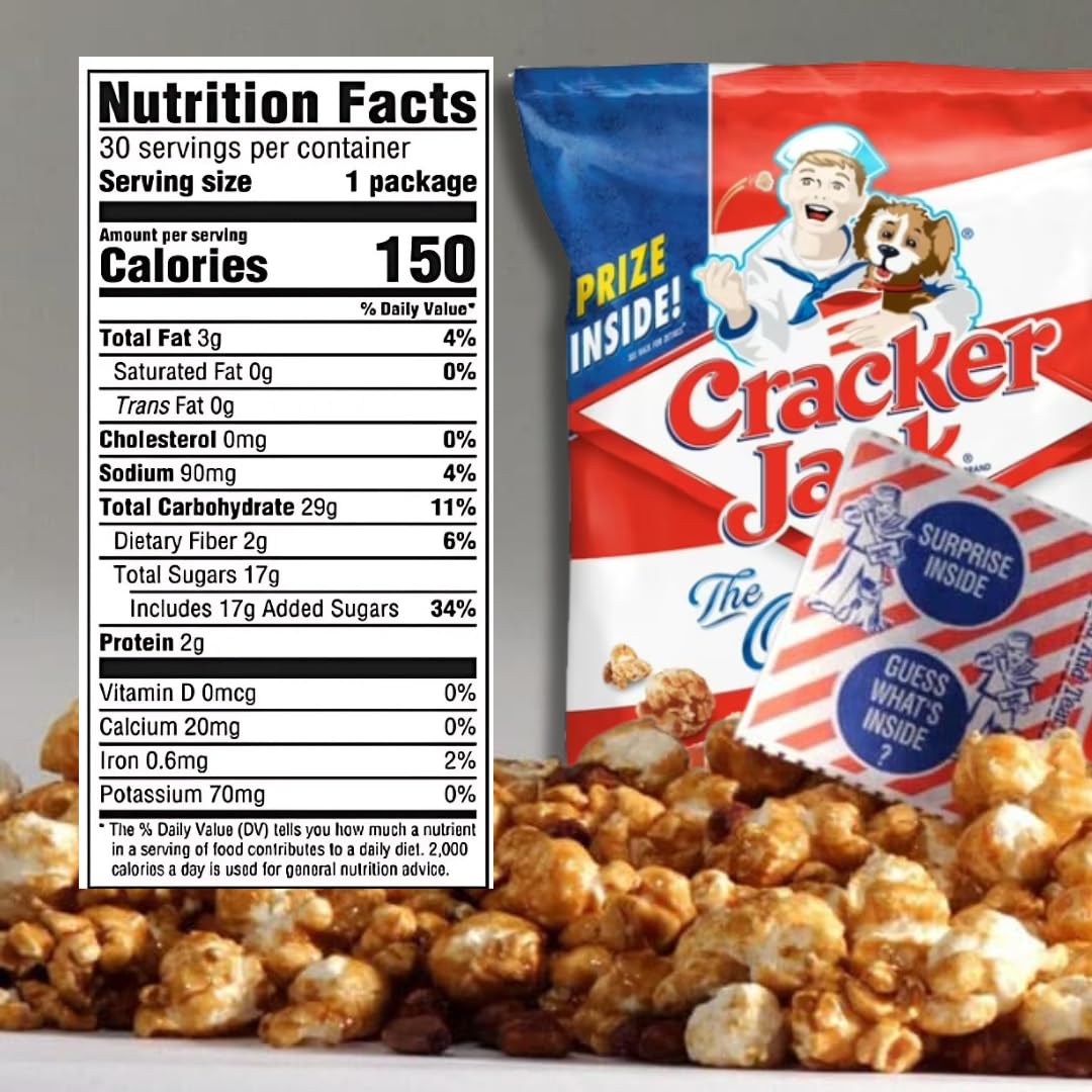 Sweet and Salty Popcorn Individual Bags, 30 Count Bulk Pack- Classic Original Caramel Coated Popcorn and Peanuts, On-the-Go Snack by Crackerr Jack