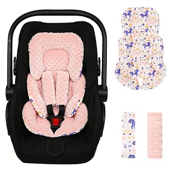 Infant Car Seat Insert Girls Boys, Soft Car Seat Head Support Baby & 2 Strap Pads, Preemie Newborn Carseat Insert Reversible Fits For Stroller, Baby Swing, Rocker, Bassinets, Bouncer, Unicorn