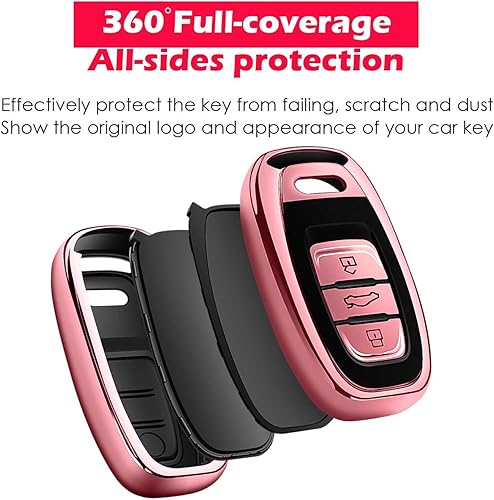 Miniatura 5 de Tukellen Funda para llavero Audi TPU suave de alta calidad protección completa de 360 grados compatible con Audi R8 Q5 Q7 S3 S4 S5 S6 S7 S8 SQ5 RS5