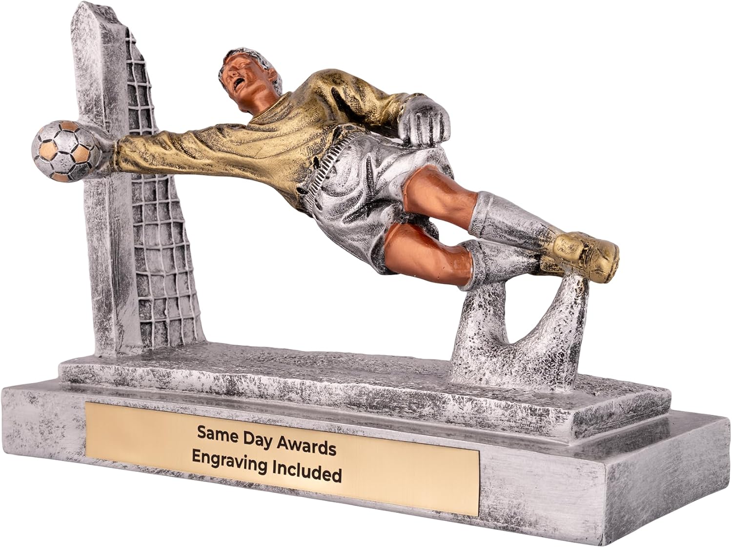 Soccer Goalie Trophy – Premium Hand Painted Resin Award with Custom Engraved Plate, Goalkeeper Action Design Recognition Prize for Tournaments Leagues and School Competitions