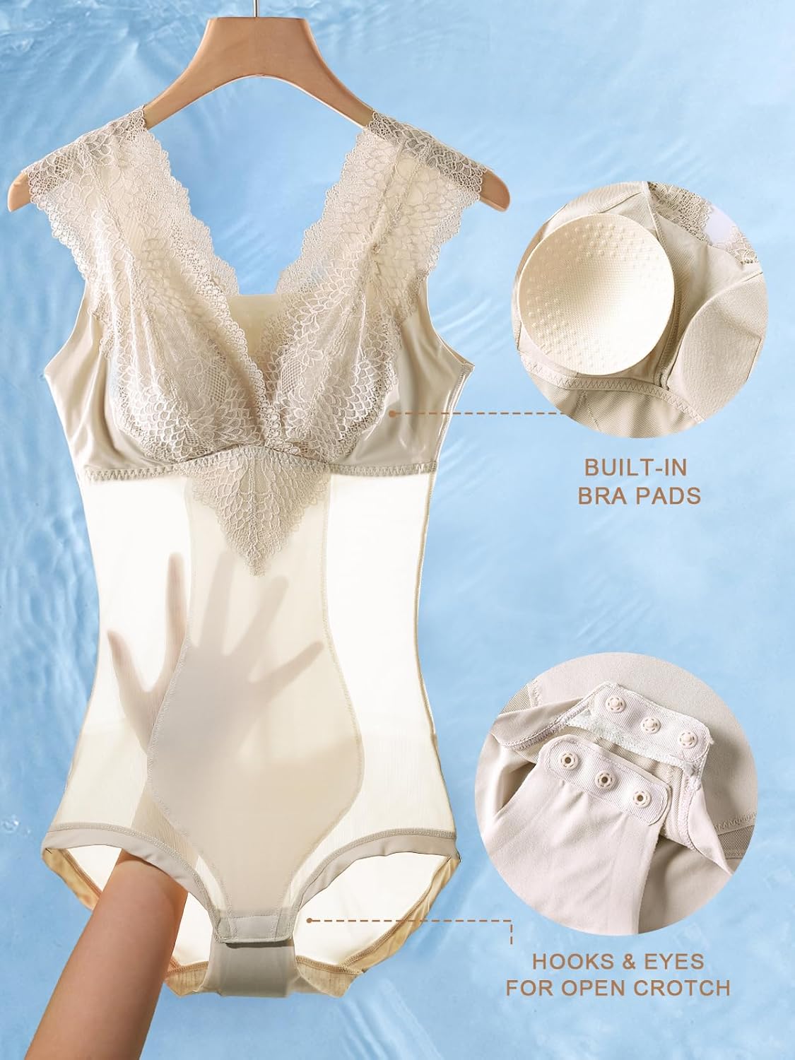 Women's Shapewear Tummy Control Bodysuit Built-in Bra Ultra Firm Lace Corset Sleeveless Body Shaper - Image 5