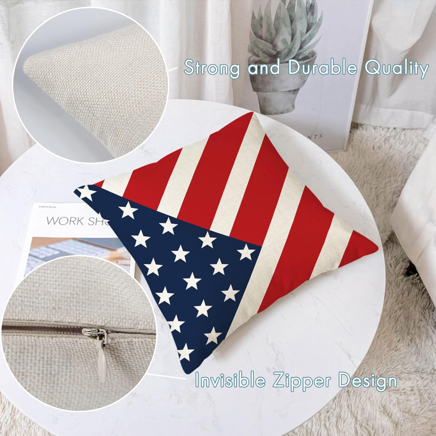 Set of 4 Patriotic Throw Pillow Covers 20x20 Inch 4th of July Pillow Covers Memorial Day Independence Day Cushion Covers Fourth of July Pillow Covers for Home Outdoor Sofa Decorations (20 by 20)
