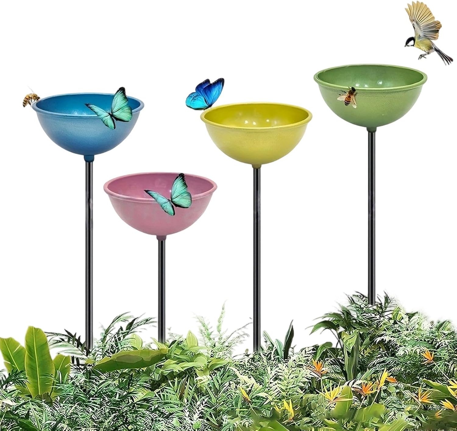 Bee Cup for Garden - 4 Piece Metal Butterfly Bath,Bee Watering Cups - for Outdoor Backyard Yard Patio Home Bird Lawn Deck