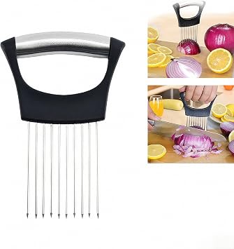 Stainless Steel Onion Slice Holder, 2025 New Onion Slice Holder for Slicing, Chopper Assistant Tool, Lemon Slicer Vegetable Cutter for Meat, Lemon, Potato, Tomato - Kitchen Gadgets 1