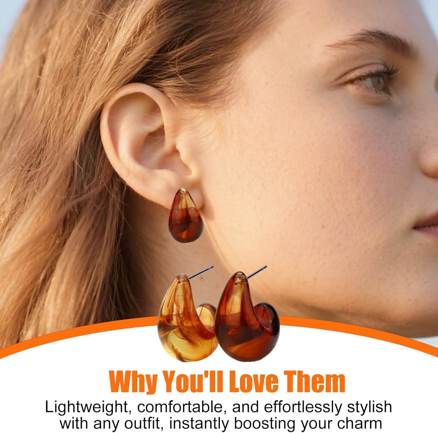 9 Pairs Acrylic Vintage Earrings for Women, Lightweight Minimalist Hollow Hoop Resin Metal Earrings Set Fashion Decor & Jewelry Gifts - Image 5