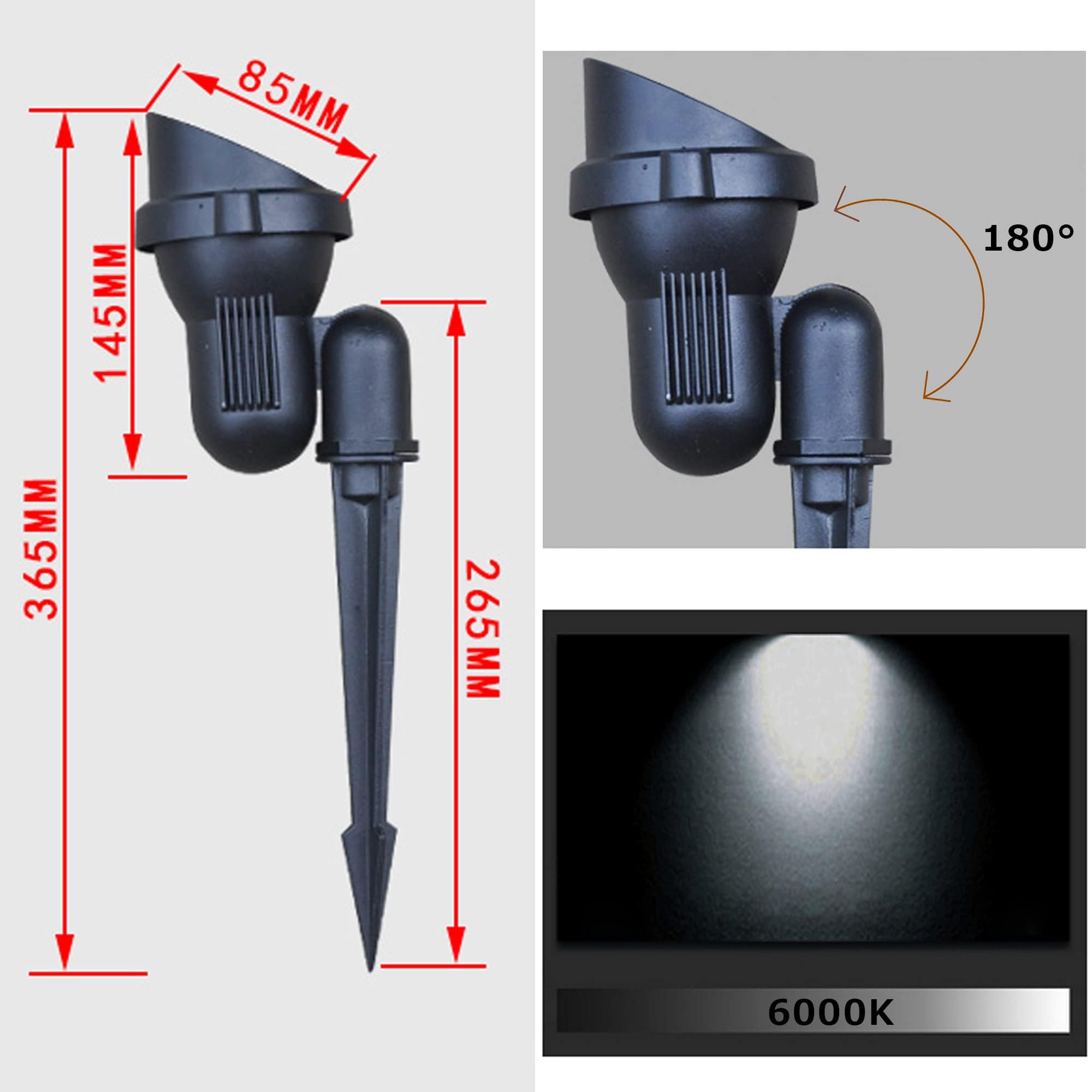 LED Strahler 5W mit Zeitschaltuhr, 6000K kaltweiß LED Strahler Außen mit Erdspieß, IP65 Wasserdicht LED Spots kühles Weiß für Poolbeleuchtung, Hinterhof, Garage, Flur,Schwarz