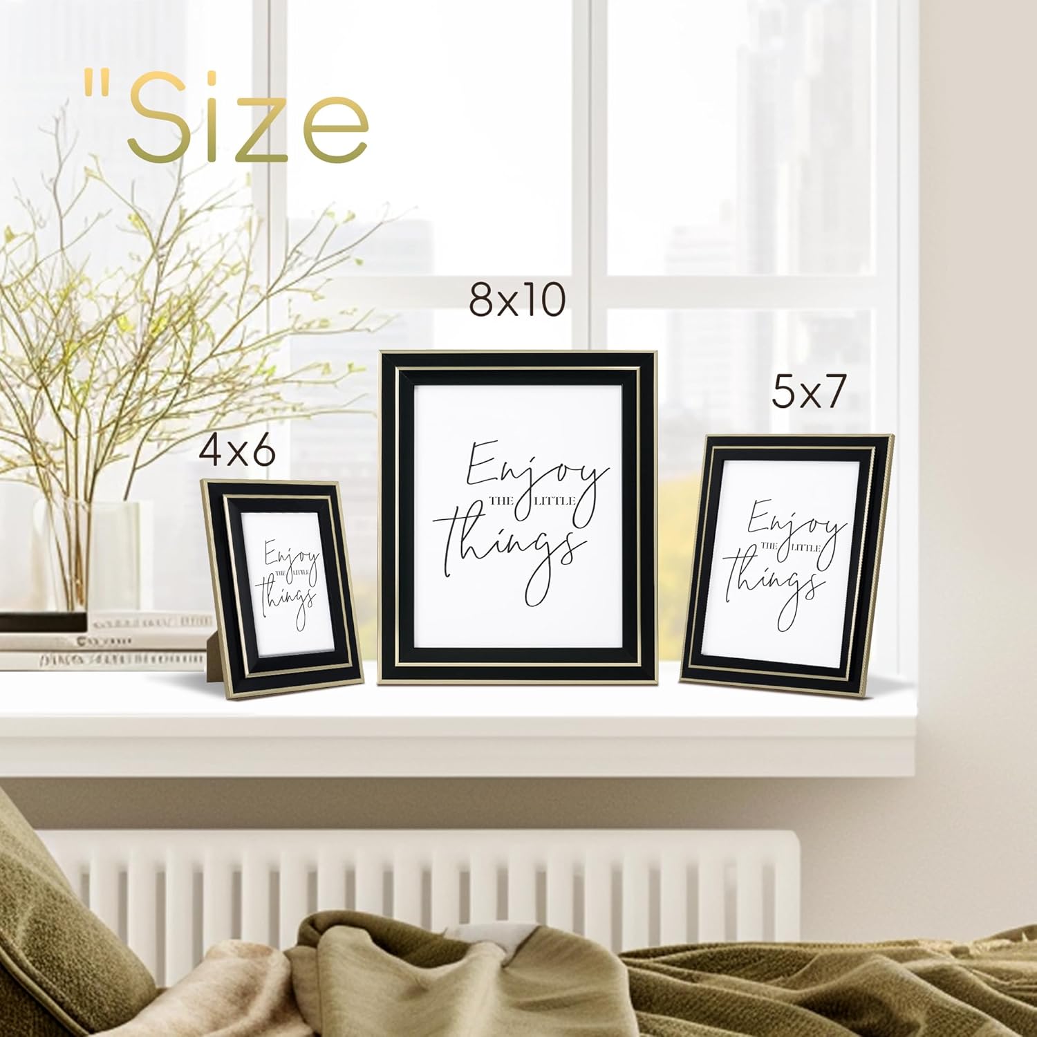 ArtbyHannah 8x10 Inch Picture Frames, Modern Black and Gold Photo Frames with Real Glass Cover for Tabletop Display or Wall Mount (2 Pack)