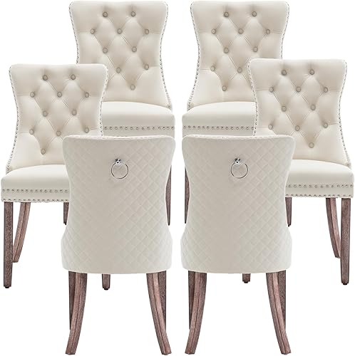 Miniatura 8 de Sillas de Comedor de Cuero Systemkenji Juego de 6, Sillas Tapizadas para Comedor con Adornos de Clavos, Sillas de Comedor Modernas 6, Sillas de