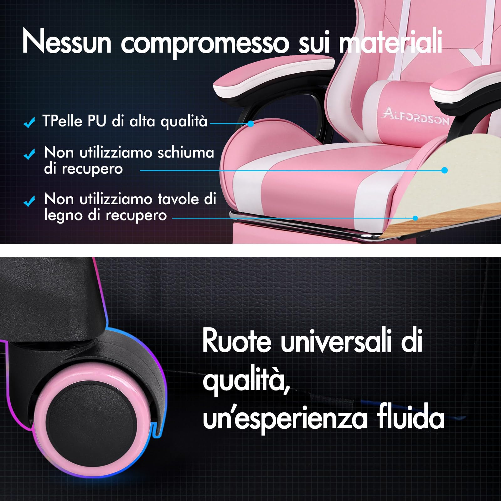 ALFORDSON Sedia da Gaming, Sedile Gamer con Supporto Lombare Massaggiante, Sedia da gioco Ergonomica Girevole con Poggiatesta, Regolabile in Altezza, Pelle PU, Rosa