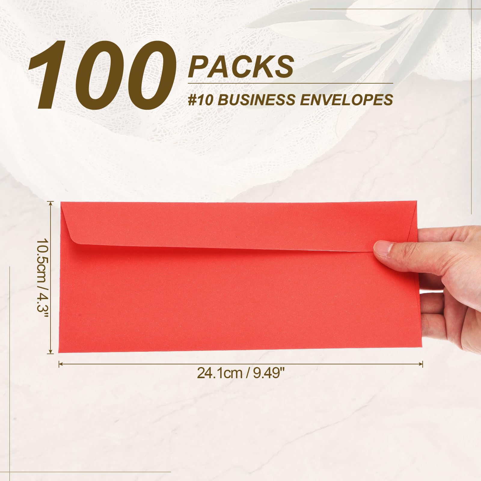 PATIKIL 100 Pack Red #10 Business Envelopes, Colored Self Seal Letter Size Envelopes for Business Mailing Office Checks Invitation, 24.1 x 10.5 cm - Image 2