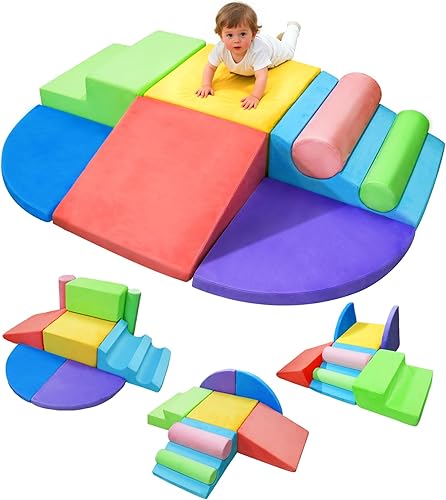 Teckid Juguetes de escalada para niños pequeños, juego de 8 piezas de bloques de espuma suave para interiores, gateo seguro, escalada y
