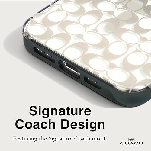 Miniatura 4 de Coach Signature Canvas - Funda delgada para iPhone 15 Pro Max, compatible con carga inalámbrica, color carbón distintivo