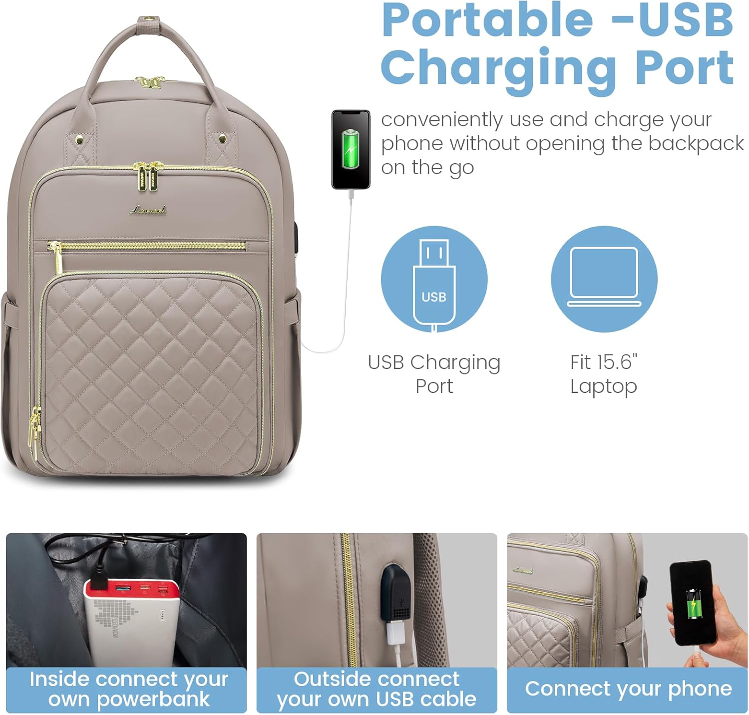 LOVEVOOK Laptop Backpack for Women, Water Resistant Travel Work Backpacks Purse Stylish College Business Teacher Nurse Computer Bag with USB Charging Port, Fits 15.6" Laptop - Image 6