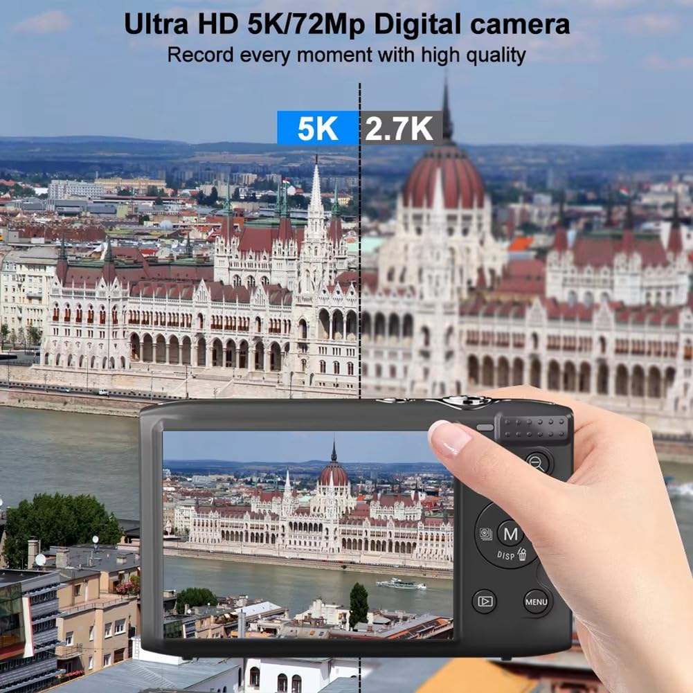 Fotocamera Digitale 5K 72 Megapixel Schermo da 2,8" Zoom 16X Videocamera per Vlog Vintage Registratore Video per Adolescenti e Adulti