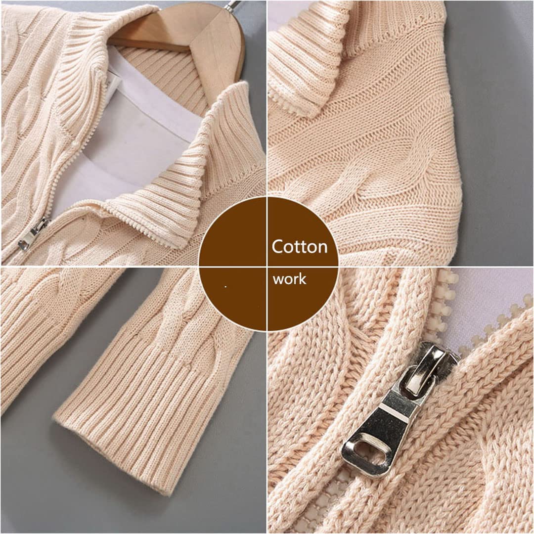 Pull tricoté de couleur unie pour homme - Col montant - Fermeture éclair basique, Noir , XXL