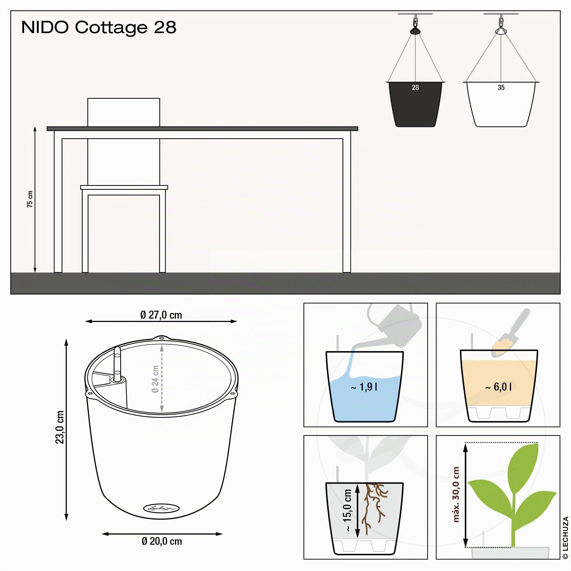 LECHUZA Nido Cottage 28 Gris Claro 15107