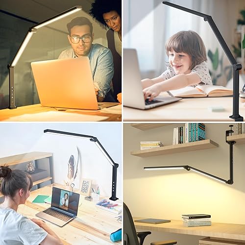 Miniatura 8 de ShineTech LED Desk Lamp with Clamp, Architect Lamp for College Dorm & Home Office, Dual Lights with 4CCCT & 5 Brightness Levels for Sewing,
