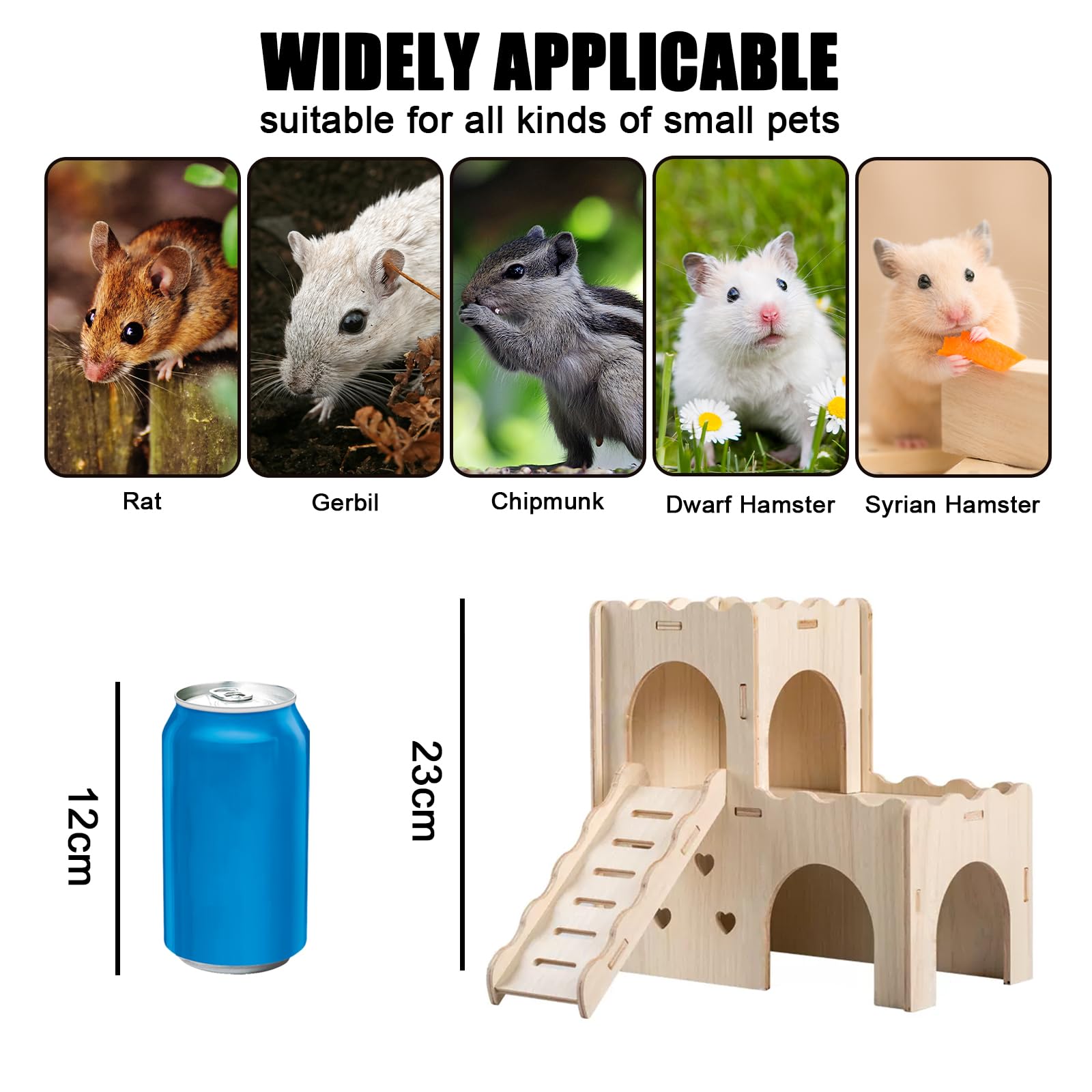 Casa de Hámster, Cabaña de Escondite de Animales Pequeños para Mascotas de Madera, Casa de Vida Natural para Hámster Enano Gerbil Rat Chipmunk (MZ-135) — view 3
