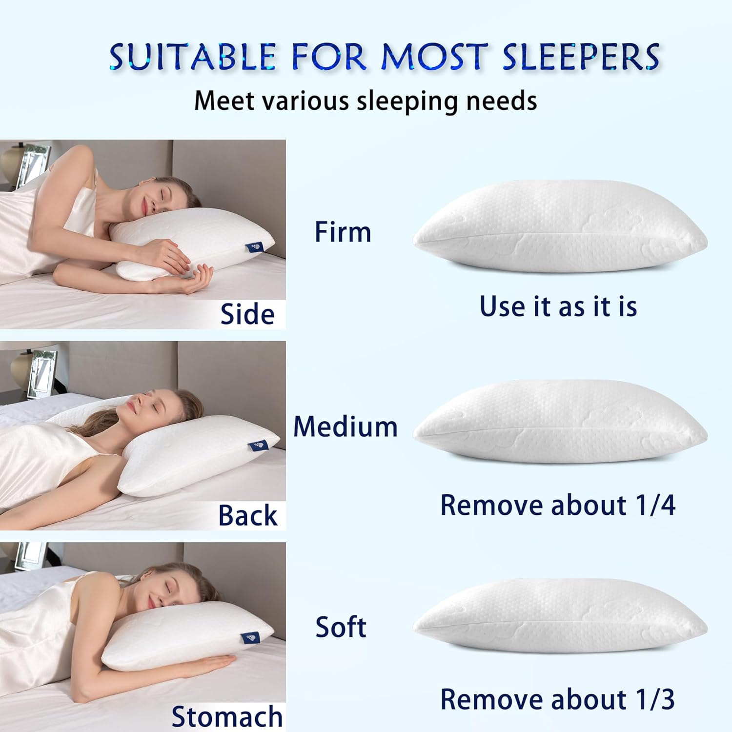 Shredded Memory Foam Pillows for Deep Sleep Bed Pillow for Neck Support with Removable & Washable Cover,Bend(Pack of 1)