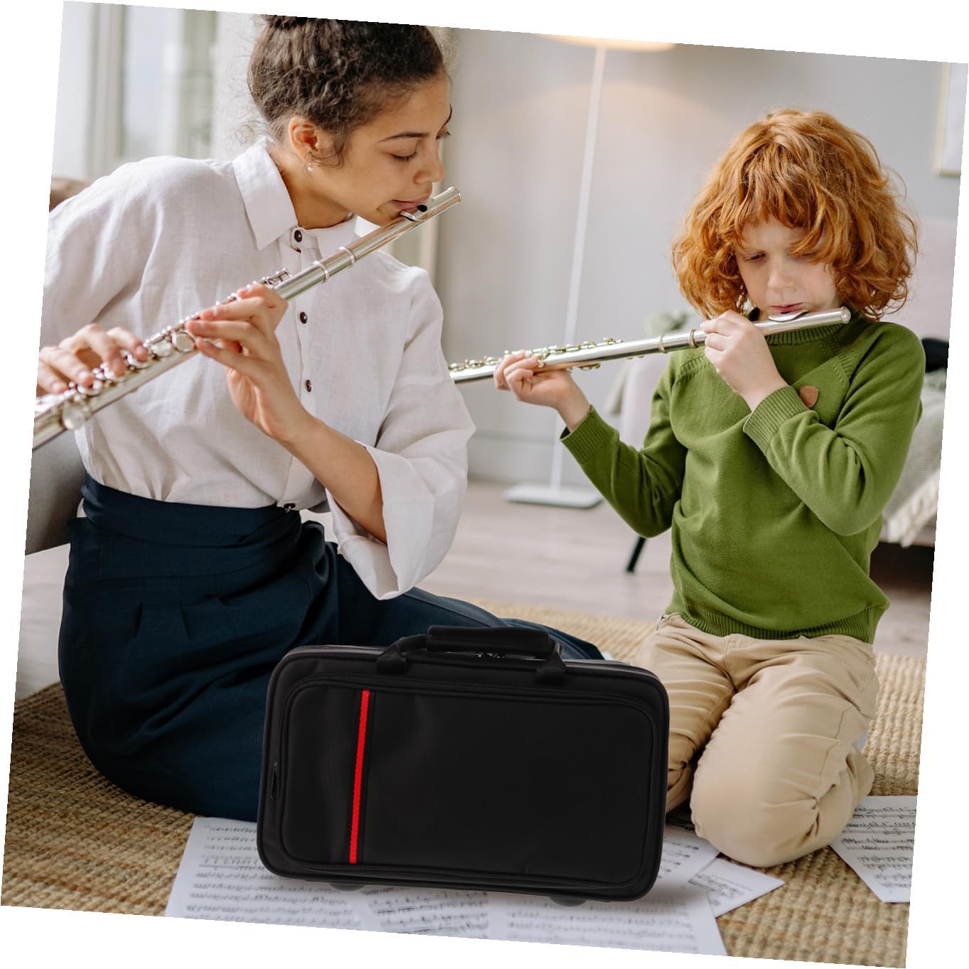 Toddmomy Portable Black Leather Clarinet Case Square Clarinet Pouch with Zipper for Travel and Instrument Protection
