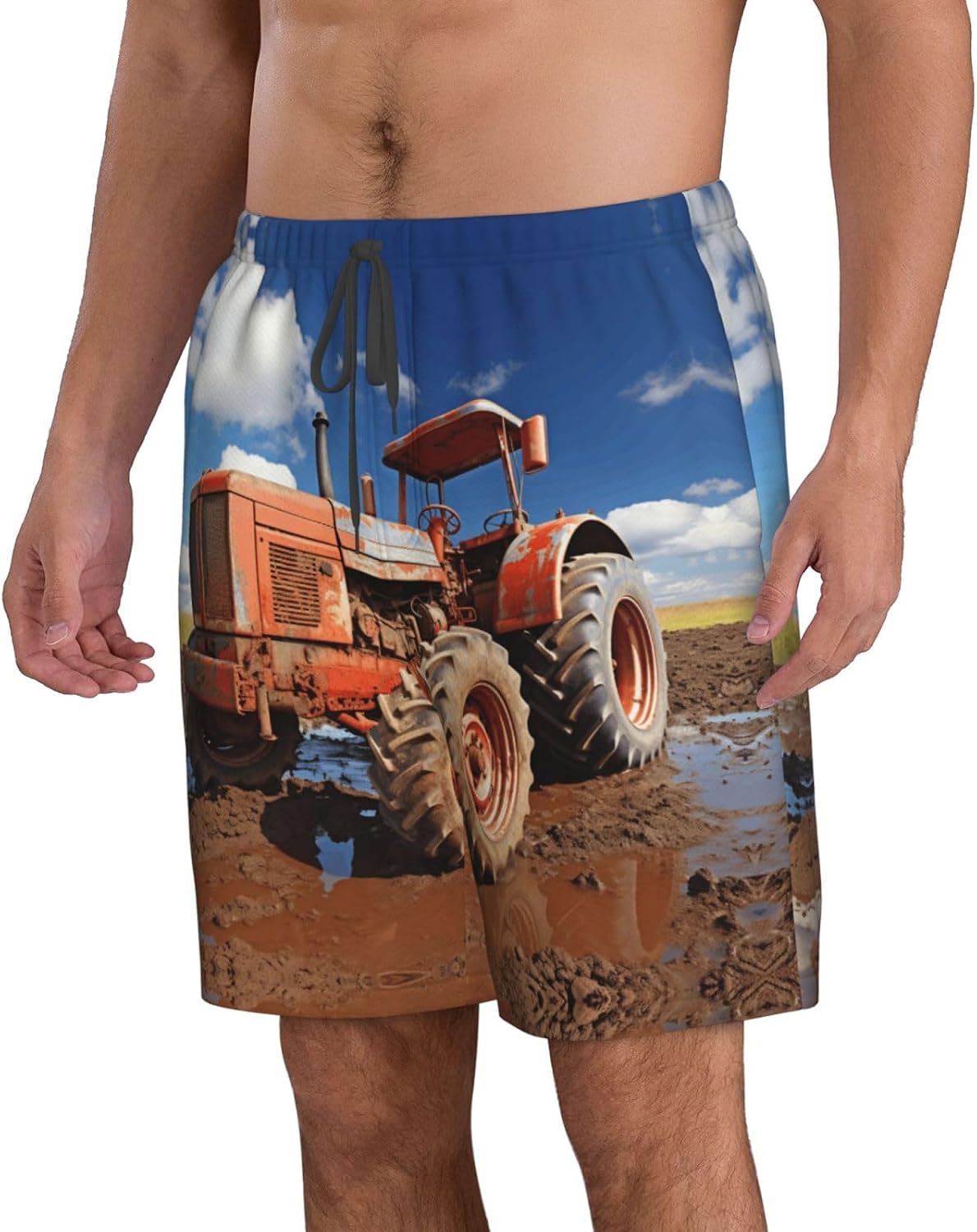 Old Tractor Photo Farm Print Mens Casual Shorts Drawstring Summer Beach Stretch Shorts Novelty Swimtrunks