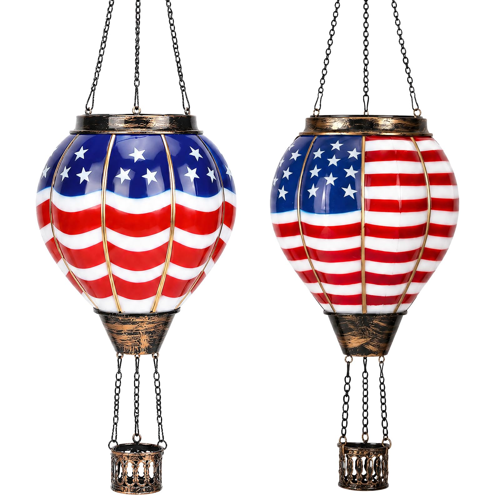 Gerrii 2 Pcs Hot Air Balloon Solar Lantern American Flag Solar Light Decor