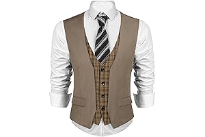 Men's Striped Classic Business Suit Vest Layered Plaid Dress Vest Waistcoat for Wedding Party