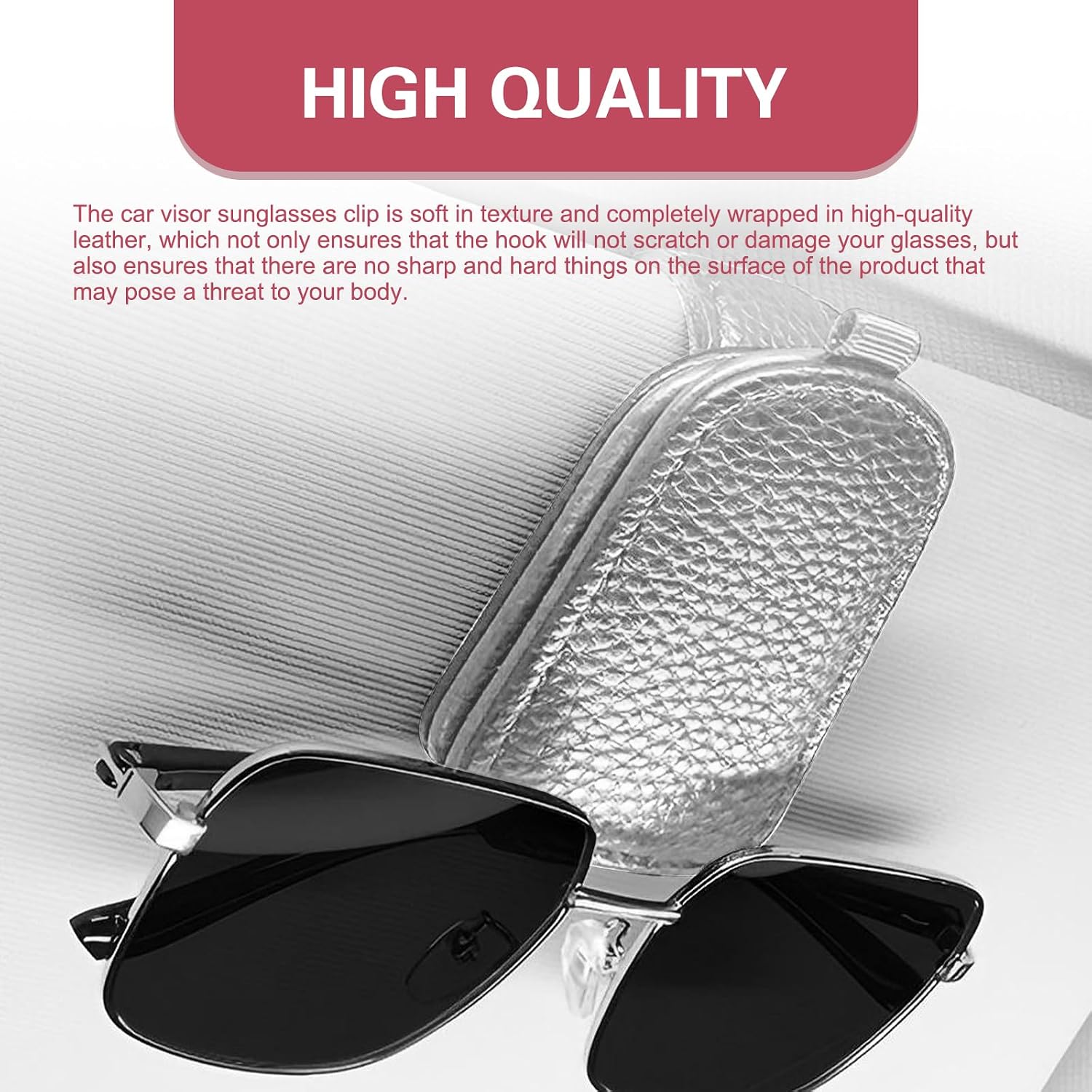 WZP 2PCS Sunglass Holder for Car, Leather Visor Clip with Magnetic Buckle, Ticket Card Eyeglass Storage Clip, Universal Auto Interior Accessories for Sedan SUV Pickup Truck (Gray) image 5