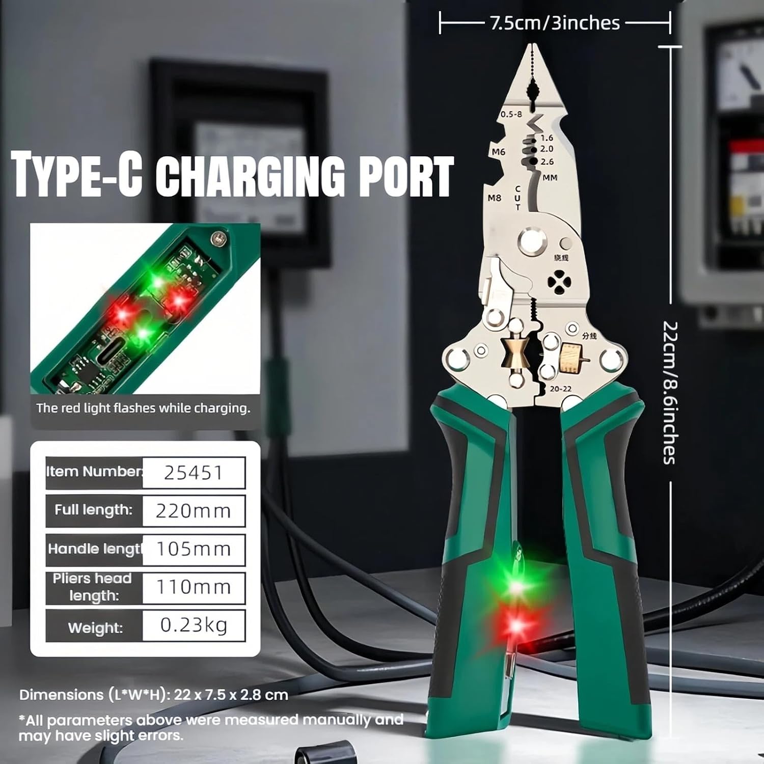 16 in 1 Wire Stripper Twister for Cutting and Pulling Wires,Cable Scissors,Voltage Tester Pliers, 12v to 250v AC/DC Tester Hot/Neutral Wires, Multi-functional Electrician Repair Tool (Red)