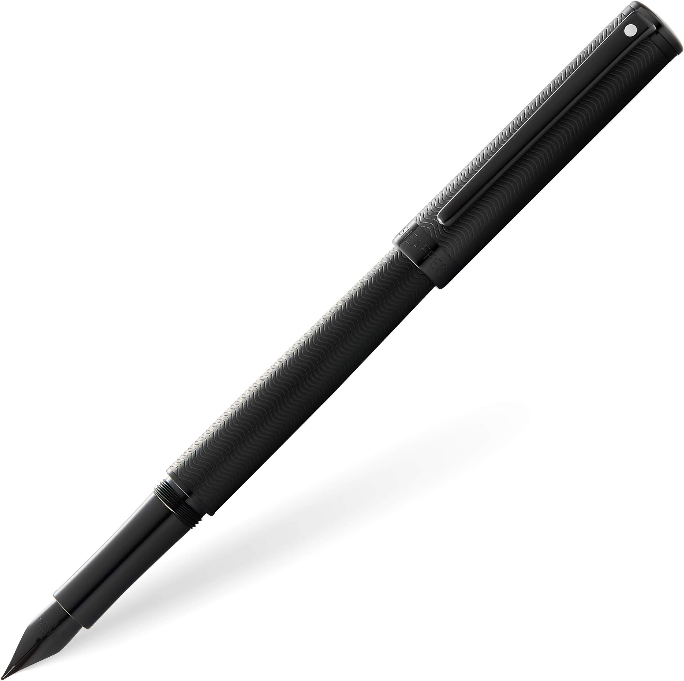 Intensity Engraved Matte Black PVD w/Polished Black Appointments and Fine Nib Fountain Pen